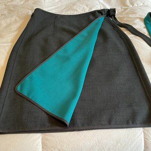 A-line two-tone wrap midi skirt